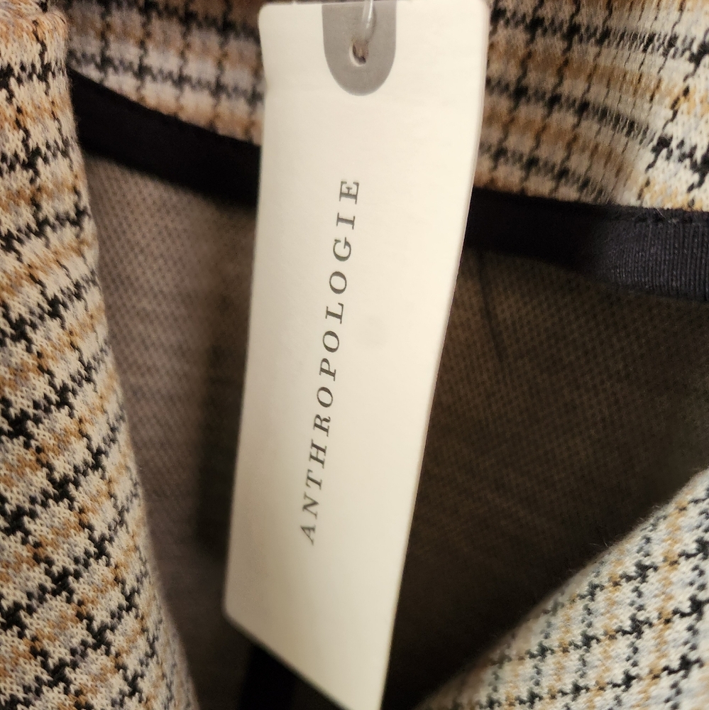 Maeve Anthropologie Women's Collegiate Knit Blazer Brown‎ Tan Plaid XL NWT - Picture 4 of 12